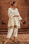 Roze_White Pure Chanderi Embroidered Paisley V Neck Saba Anarkali Dhoti Pant Set _Online_at_Aza_Fashions