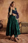 Buy_Roze_Green Kurta And Churidar- Pure Chanderi Embellished Sahiba Tiered Anarkali Set _at_Aza_Fashions