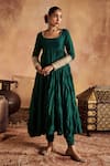 Roze_Green Kurta And Churidar- Pure Chanderi Embellished Sahiba Tiered Anarkali Set _at_Aza_Fashions