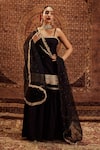 Buy_Roze_Black Kurta And Sharara Pure Chanderi Embellished Lace Sultana Strappy Set _at_Aza_Fashions