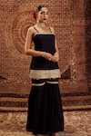 Roze_Black Kurta And Sharara Pure Chanderi Embellished Lace Sultana Strappy Set _Online_at_Aza_Fashions