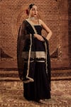 Buy_Roze_Black Kurta And Sharara Pure Chanderi Embellished Lace Sultana Strappy Set _Online_at_Aza_Fashions