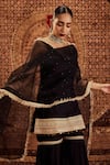 Roze_Black Kurta And Sharara Pure Chanderi Embellished Lace Sultana Strappy Set _at_Aza_Fashions