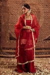 Buy_Roze_Red Kurta And Sharara Pure Chanderi Embellished Lace Sultana Strappy Set _at_Aza_Fashions