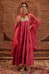 Buy_Roze_Pink Kurta And Churidar- Pure Chanderi Embellished Lace Tara Tiered Anarkali Set _at_Aza_Fashions