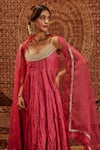 Roze_Pink Kurta And Churidar- Pure Chanderi Embellished Lace Tara Tiered Anarkali Set _at_Aza_Fashions