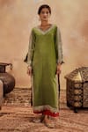 Buy_Roze_Green Kurta Mukaish Chanderi Embroidery Sequin Falak Embellished With Pant _at_Aza_Fashions