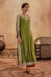 Buy_Roze_Green Kurta Mukaish Chanderi Embroidery Sequin Falak Embellished With Pant _Online_at_Aza_Fashions