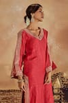 Shop_Roze_Pink Kurta Mukaish Chanderi Embroidery Sequin Falak Embellished With Pant _Online_at_Aza_Fashions