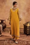 Buy_Roze_Yellow Kurta Mukaish Chanderi Embroidery Sequin Lace V Falak With Pant _at_Aza_Fashions