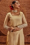 Buy_Roze_Gold Kurta And Churidar Tissue Embroidery Kiran Lace Ghazal Embellished Set _Online_at_Aza_Fashions