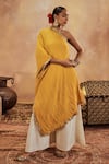 Roze_Yellow Kaftan Mukaish Chanderi Embroidery Iqra Embellished With Palazzo _Online_at_Aza_Fashions