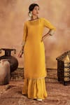 Buy_Roze_Yellow Kurta And Sharara Soft Tissue Embroidery Kiran Lace Boat Kainat Set _Online_at_Aza_Fashions