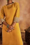 Roze_Yellow Kurta And Sharara Soft Tissue Embroidery Kiran Lace Boat Kainat Set _at_Aza_Fashions