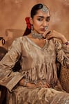 Buy_Roze_Gold Kurta Organza Tissue Embroidery Paisley Sequin Lace Misba Anarkali Set _Online_at_Aza_Fashions