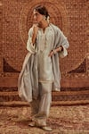 Buy_Roze_Grey Kurta And Pant Soft Tissue Embroidery Lace Nadia Tikki Embellished Set _at_Aza_Fashions