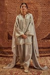 Roze_Grey Kurta And Pant Soft Tissue Embroidery Lace Nadia Tikki Embellished Set _Online_at_Aza_Fashions