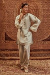 Shop_Roze_Grey Kurta And Pant Soft Tissue Embroidery Lace Nadia Tikki Embellished Set _Online_at_Aza_Fashions