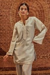 Roze_Grey Kurta And Pant Soft Tissue Embroidery Lace Nadia Tikki Embellished Set _at_Aza_Fashions