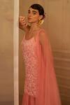 Shop_Mona And Vishu_Pink Silk, Tulle Pearls, Cut Work Round Floral Embroidered Kurta Sharara Set _Online_at_Aza_Fashions
