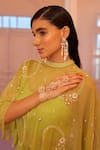 Mona and Vishu_Green Cape Organza Embroidered Pearl And Bead Work Luminescent Palazzo Set _Online_at_Aza_Fashions