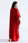 Aroka_Red Modal Satin Plain Plunge V Neck Ruched Kaftan _Online_at_Aza_Fashions