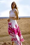 Buy_Dash and Dot_White 100% Polyester Printed Floral High Lace Crop Top And Skirt Set  _at_Aza_Fashions