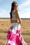 Buy_Dash and Dot_White 100% Polyester Printed Floral High Lace Crop Top And Skirt Set  _Online_at_Aza_Fashions