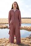 Buy_Dash And Dot_Pink Polyester Collared Pleated Longline Shirt And Pant Set_at_Aza_Fashions