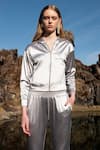 Buy_Dash and Dot_Silver 100% Polyester Plain Closed Metallic Hooded Track Suit  _at_Aza_Fashions