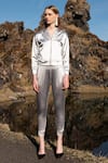 Shop_Dash and Dot_Silver 100% Polyester Plain Closed Metallic Hooded Track Suit  _at_Aza_Fashions