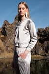 Dash and Dot_Silver 100% Polyester Plain Closed Metallic Hooded Track Suit  _Online_at_Aza_Fashions