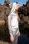 Shop_Dash and Dot_Silver 100% Polyester Plain Closed Metallic Hooded Track Suit  _Online_at_Aza_Fashions