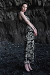 Buy_Dash and Dot_Black 63% Polyester Embroidery Thread Metallic Wide Legged Pant  _Online_at_Aza_Fashions