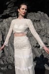 Dash And Dot_White Nylon Pearls, Embroidery Round Neck Fringe Crop Top _Online_at_Aza_Fashions
