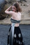 Shop_Dash And Dot_Black Nylon, Polyester Embroidery Bandeau Neck Floral Applique Skirt And Set _at_Aza_Fashions