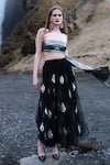 Shop_Dash And Dot_Black Nylon, Polyester Embroidery Bandeau Neck Floral Applique Skirt And Set _Online_at_Aza_Fashions
