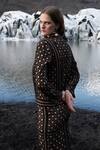 Shop_Dash And Dot_Black Polyester Cut Work Bandeau Neck Caning Jacket Skirt Set _at_Aza_Fashions