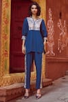 Buy Dash And Dot Blue Viscose Embroidery V-neck Gara Yoke Tunic With Pant at Aza Fashions Buy_Dash And Dot_Blue Viscose Embroidery V-neck Gara Yoke Tunic With Pant _at_Aza_Fashions