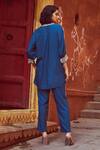 Shop Dash And Dot Blue Viscose Embroidery V-neck Gara Yoke Tunic With Pant at Aza Fashions Shop_Dash And Dot_Blue Viscose Embroidery V-neck Gara Yoke Tunic With Pant _at_Aza_Fashions