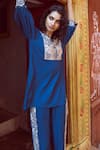 Buy Dash And Dot Blue Viscose Embroidery V-neck Gara Yoke Tunic With Pant Buy_Dash And Dot_Blue Viscose Embroidery V-neck Gara Yoke Tunic With Pant