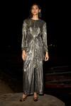 Buy_Dash And Dot_Gray Polyester Round Neck Grey Metallic Pleated Pant Set _at_Aza_Fashions