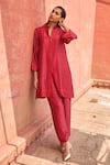 Buy Dash And Dot Red Viscose Collared Rattan Print Tunic With Pant at Aza Fashions Buy_Dash And Dot_Red Viscose Collared Rattan Print Tunic With Pant _at_Aza_Fashions