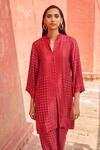 Dash And Dot Red Viscose Collared Rattan Print Tunic With Pant at Aza Fashions Dash And Dot_Red Viscose Collared Rattan Print Tunic With Pant _at_Aza_Fashions