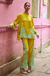 Buy_Dash and Dot_Yellow 100% Viscose Placement Embroidery Floral Bloom Shirt With Pant  _at_Aza_Fashions