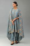 Buy_Kora_Blue Silk, Chanderi Sequins, Gota Patti, Embroidery, Tassels Round Kurta Set _at_Aza_Fashions