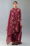 Buy_Kora_Wine Silk Chanderi Embroidered Zari Round Thread Short Anarkali Set  _at_Aza_Fashions