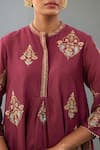 Kora_Wine Silk Chanderi Embroidered Zari Round Thread Short Anarkali Set  _Online_at_Aza_Fashions