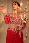 OMAL SINDWANI_Pink Georgette Hand Embroidered Sequins V Neck Blouse Skirt Set _Online_at_Aza_Fashions