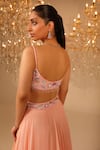 Buy_OMAL SINDWANI_Peach Georgette Hand Embroidered Sequins Square Neck Blouse Lehenga Set _Online_at_Aza_Fashions